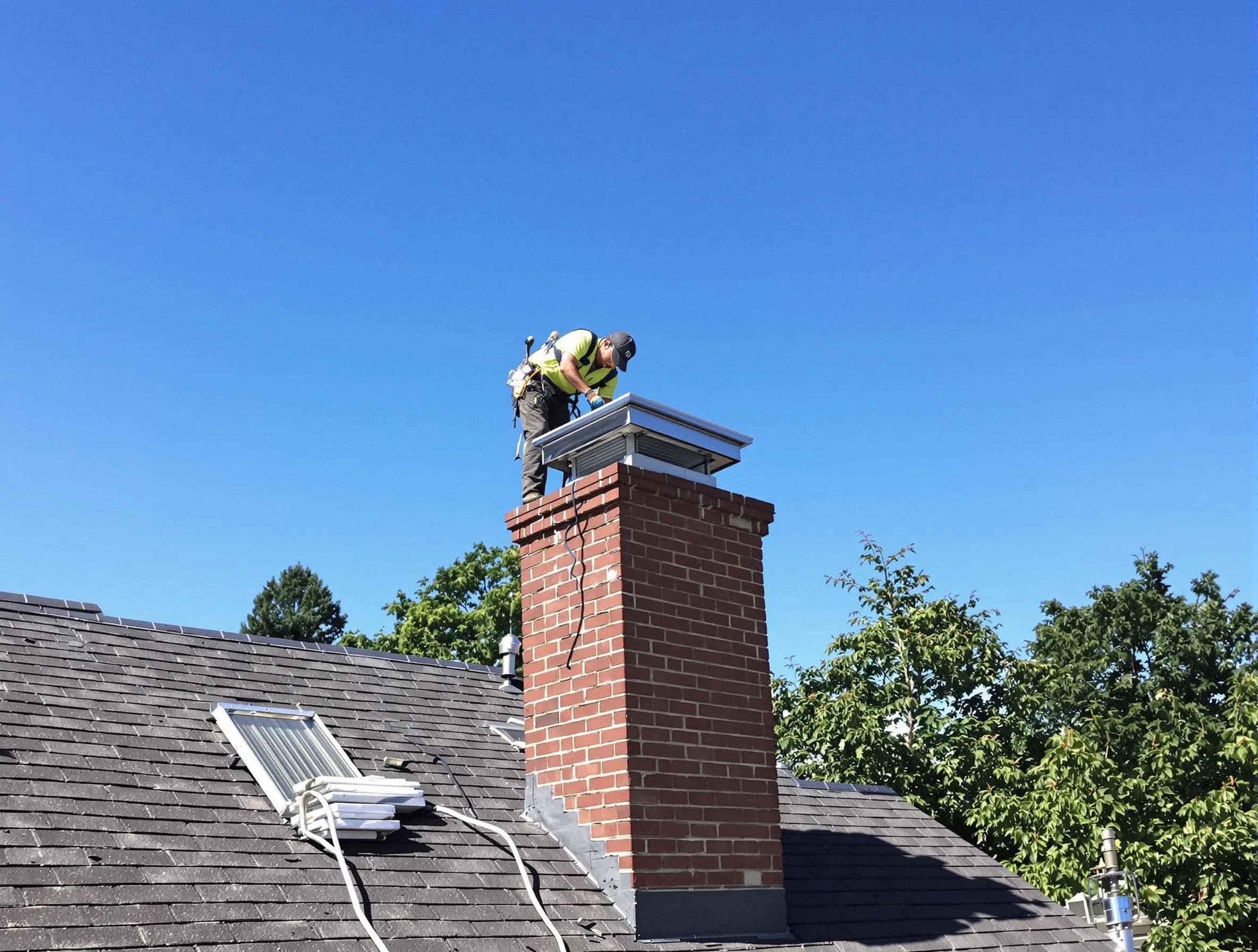 Falmouth Chimney Sweep technician measuring a chimney cap in Falmouth, VA