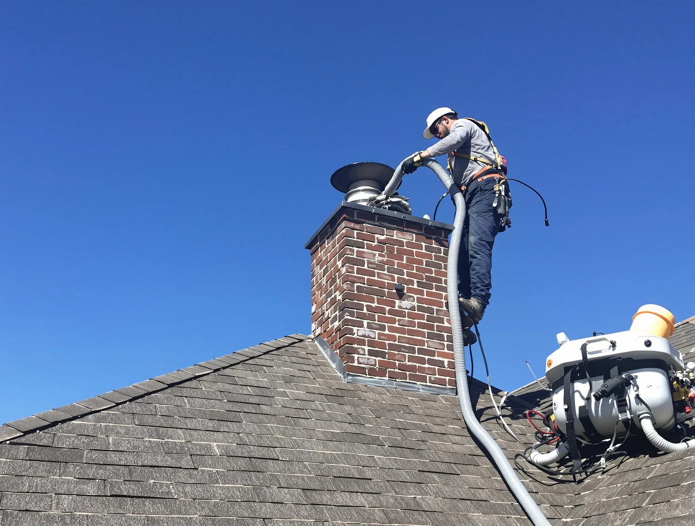 Dedicated Falmouth Chimney Sweep team member cleaning a chimney in Falmouth, VA