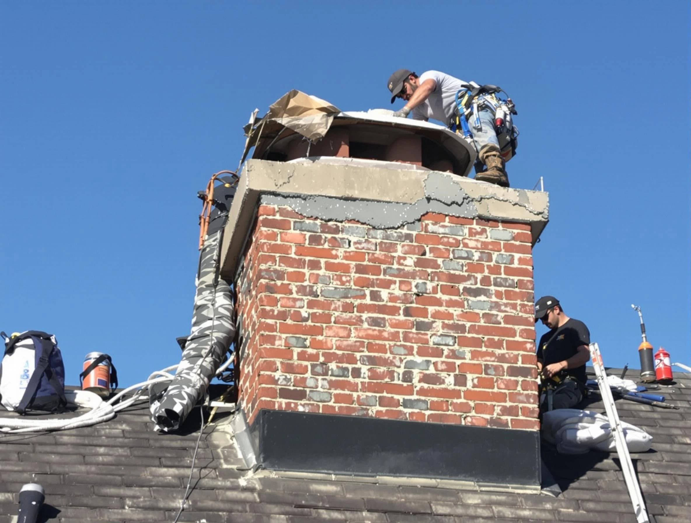 Falmouth Chimney Sweep installing a custom chimney crown in Falmouth, VA