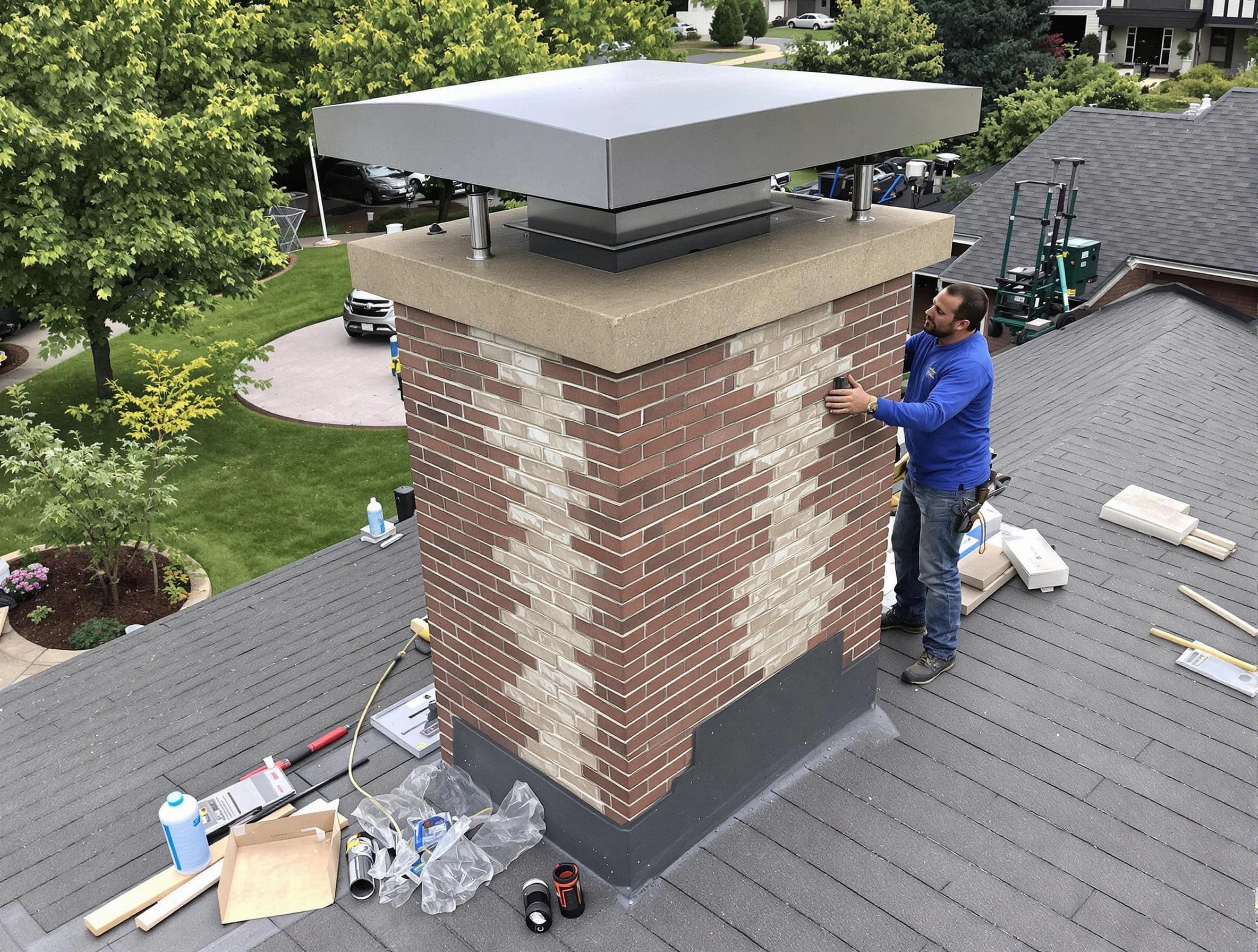 Falmouth Chimney Sweep team working on a custom chimney remodel in Falmouth, VA