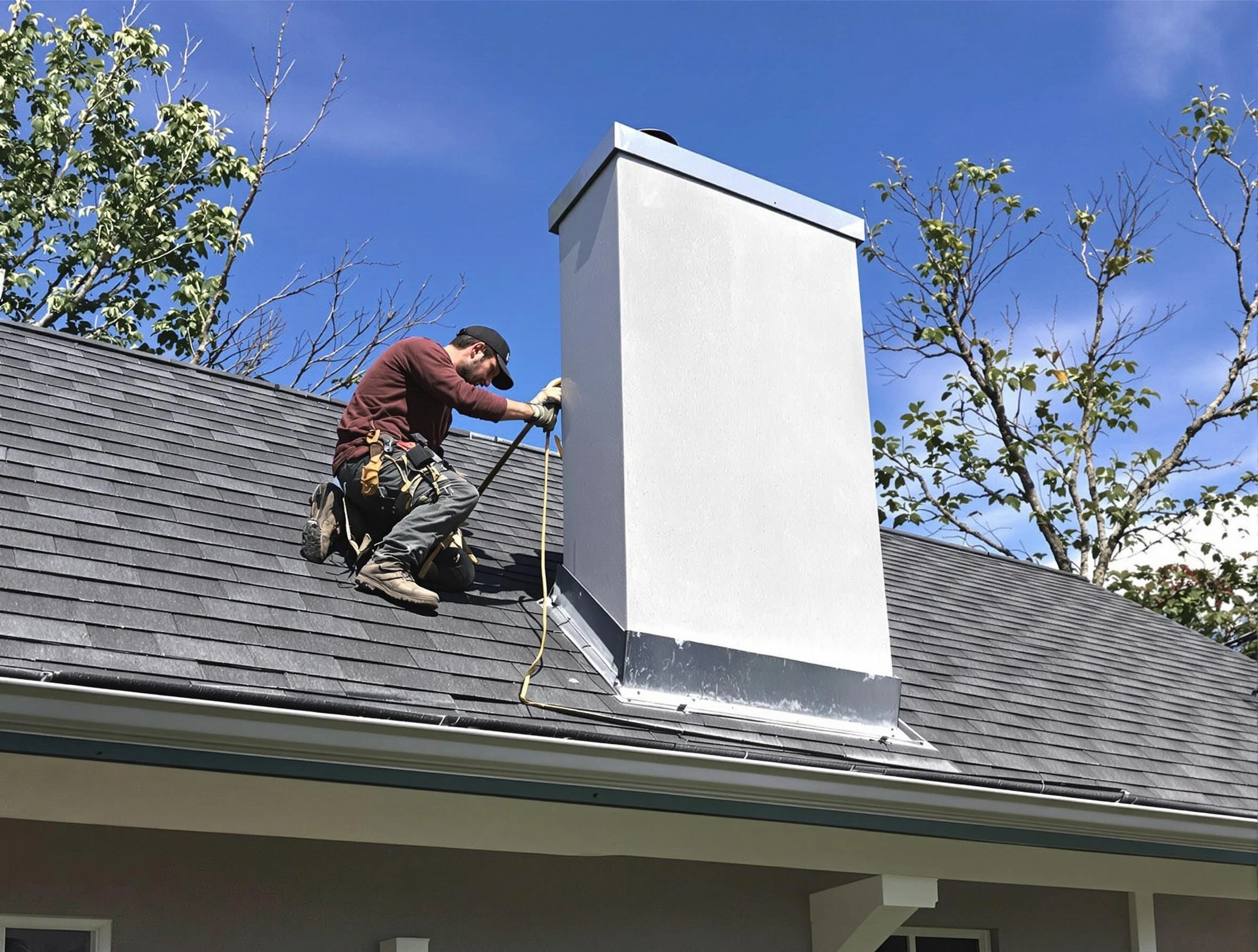 Falmouth Chimney Sweep team member finishing chimney construction in Falmouth, VA