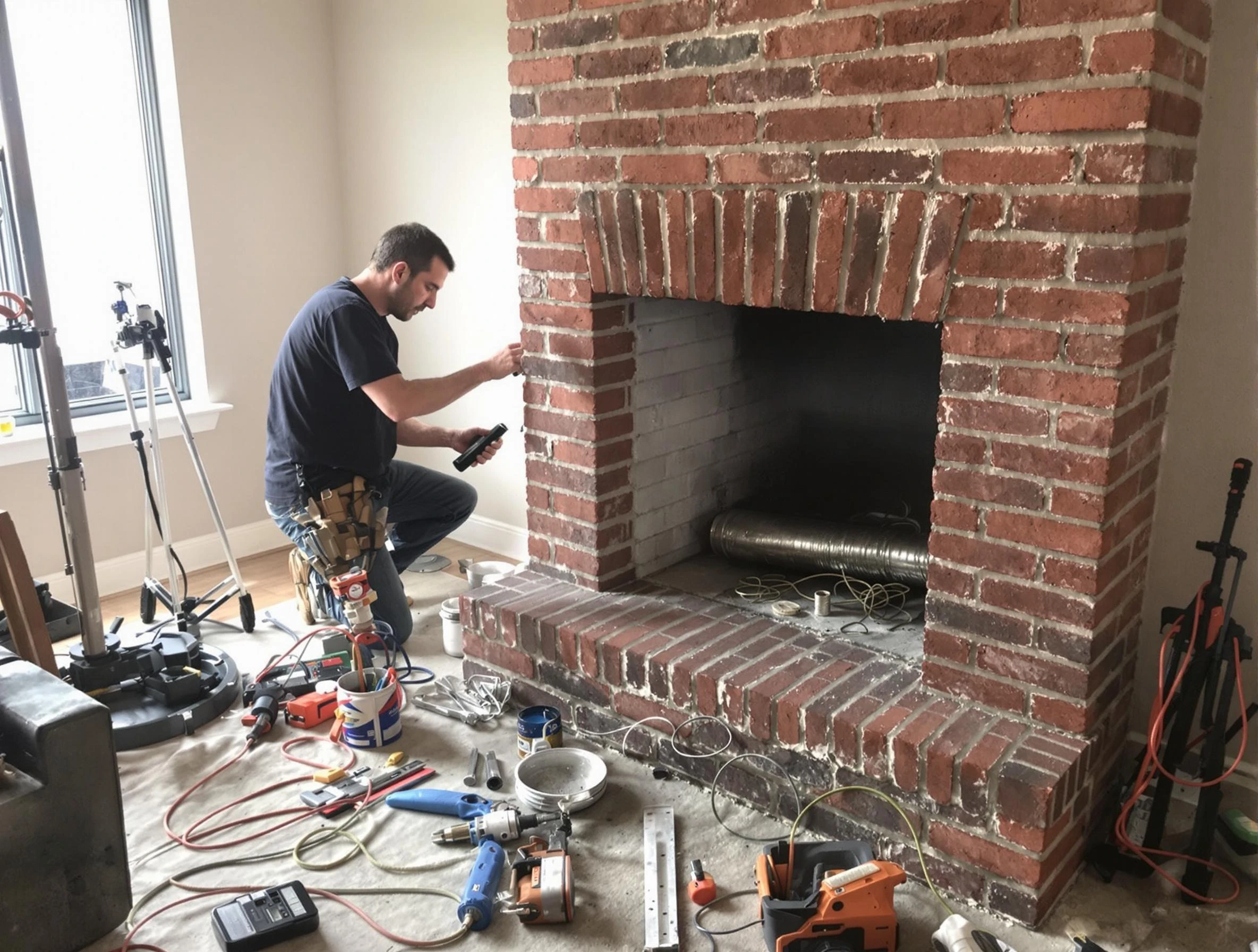 Falmouth Chimney Sweep specialist finalizing chimney liner service in Falmouth, VA