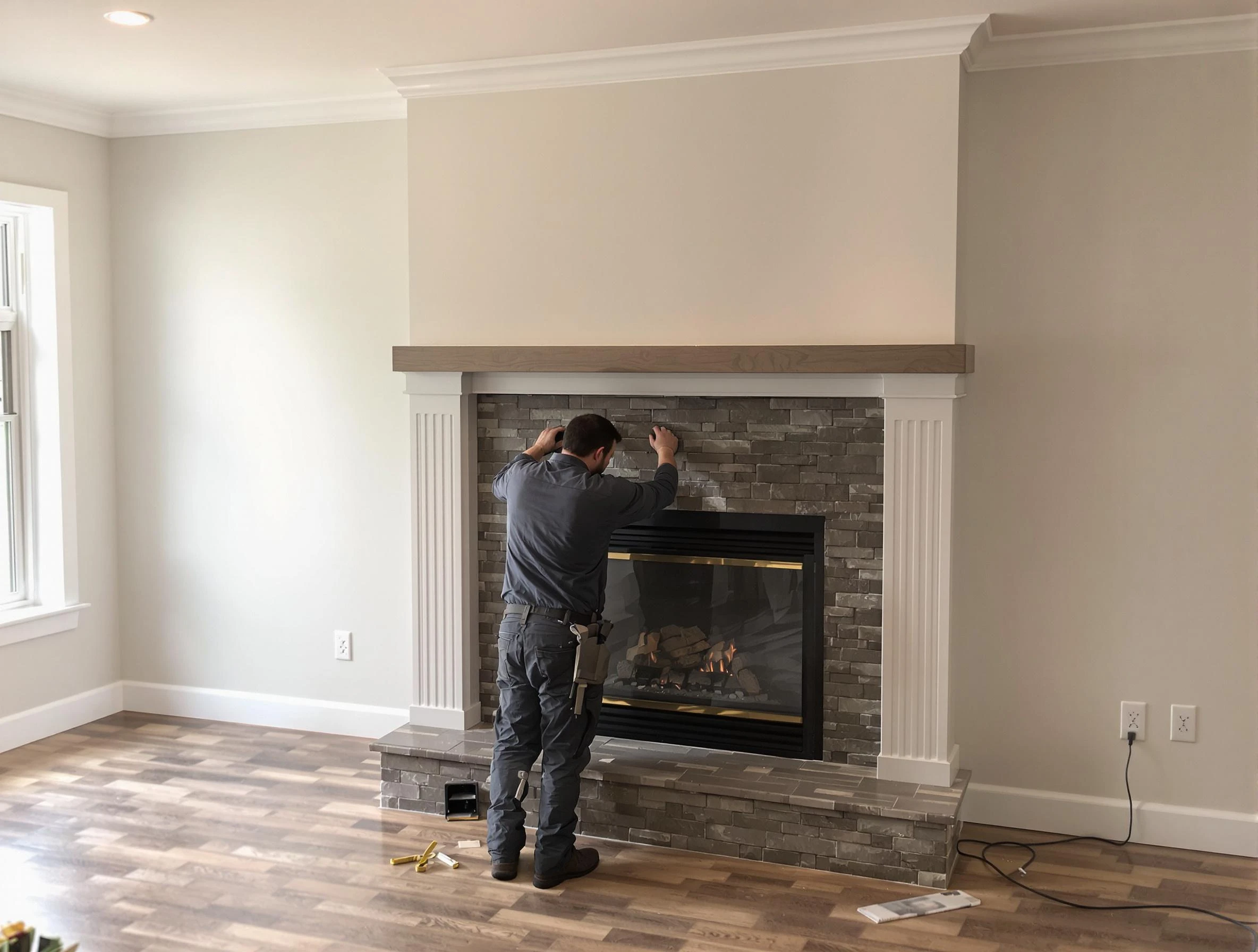 Falmouth Chimney Sweep finishing a custom fireplace install in Falmouth, VA